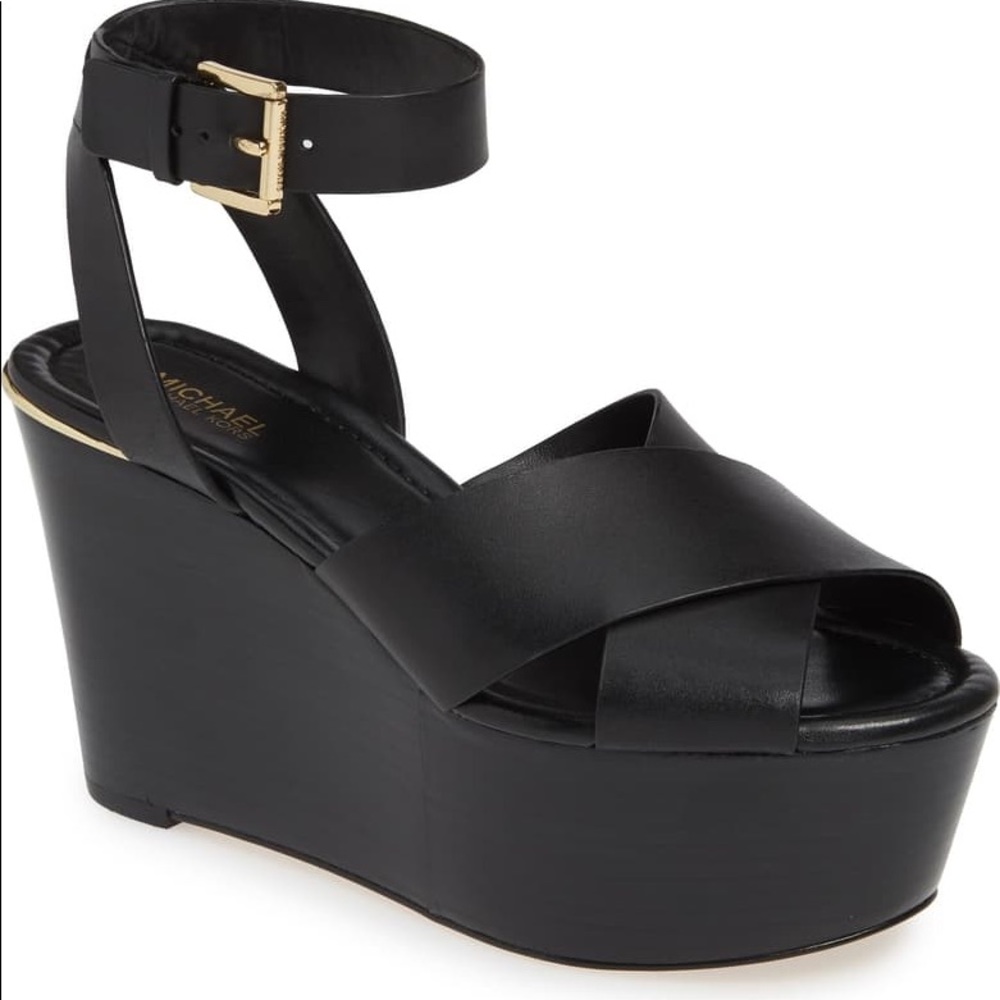 MICHAEL KORS Leather Platform Wedge Size 10